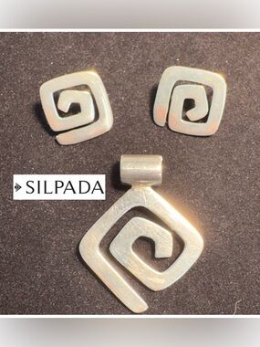 Retired Silpada sterling silver jewelry set featuring a "Geometric Maze".